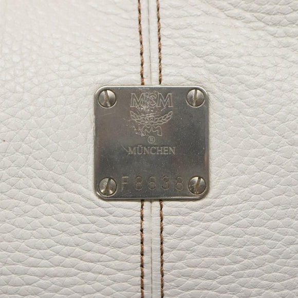MCM Shoulder Bag Leather White Silver Auth 129389
