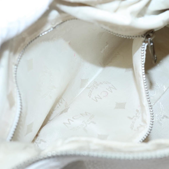 MCM Shoulder Bag Leather White Silver Auth 129389