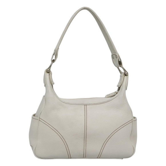 MCM Shoulder Bag Leather White Silver Auth 129389