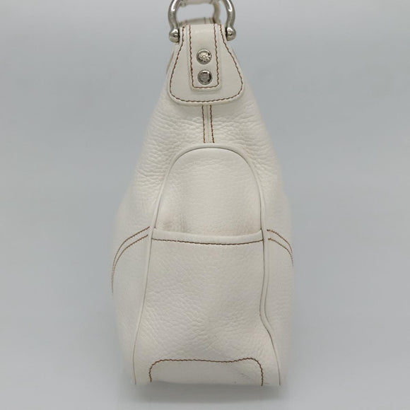 MCM Shoulder Bag Leather White Silver Auth 129389