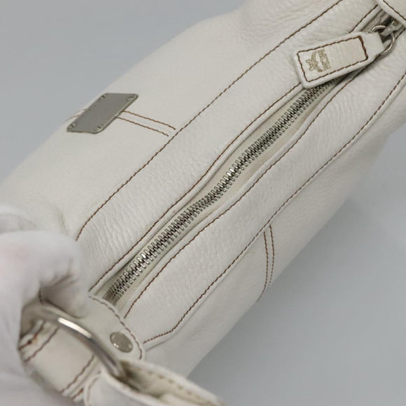 MCM Shoulder Bag Leather White Silver Auth 129389