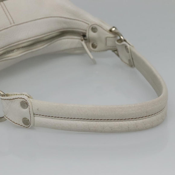 MCM Shoulder Bag Leather White Silver Auth 129389