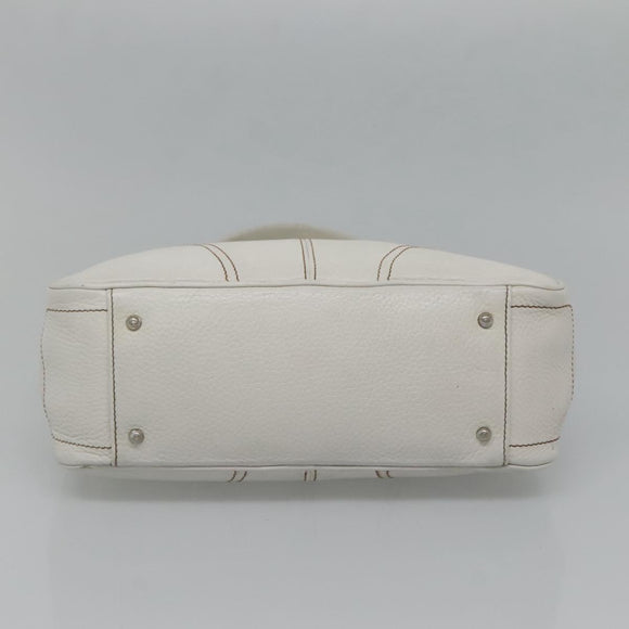 MCM Shoulder Bag Leather White Silver Auth 129389