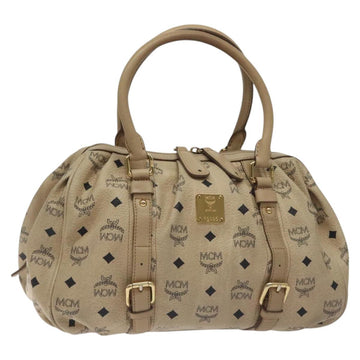 MCM Vicetos Logogram Hand Bag PVC Leather Beige Gold Auth 129390