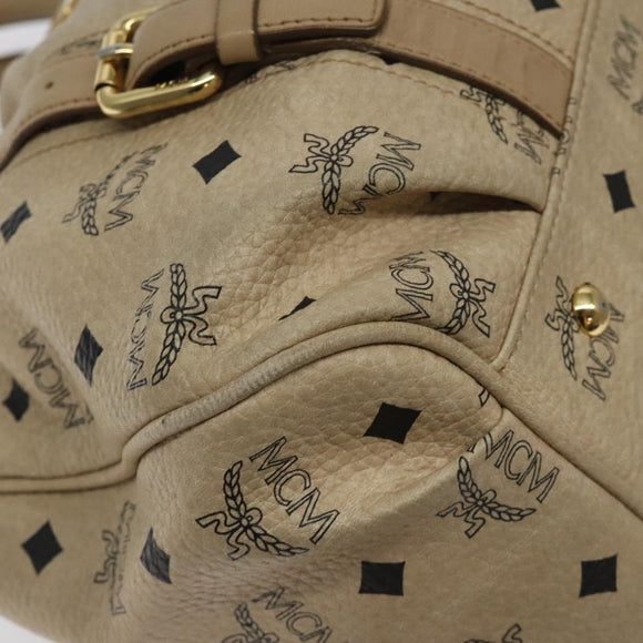 MCM Vicetos Logogram Hand Bag PVC Leather Beige Gold Auth 129390