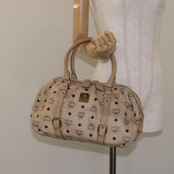 MCM Vicetos Logogram Hand Bag PVC Leather Beige Gold Auth 129390