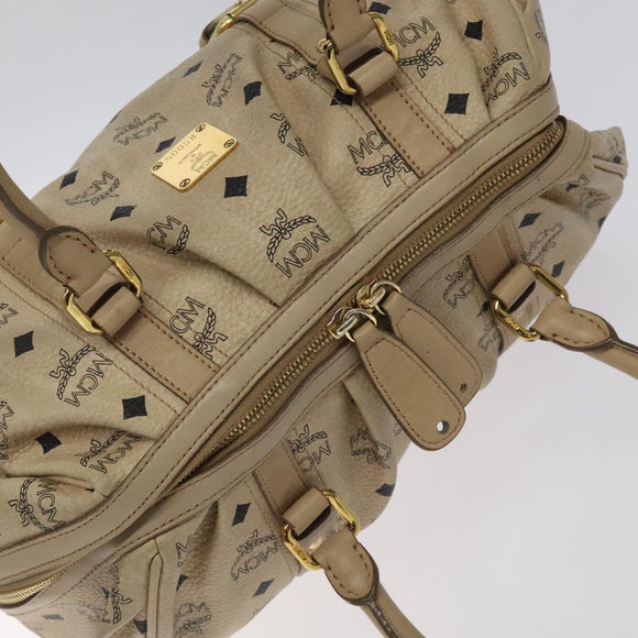 MCM Vicetos Logogram Hand Bag PVC Leather Beige Gold Auth 129390