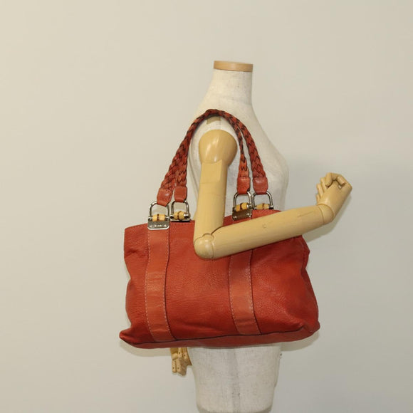 GUCCI Bamboo Tote Bag Leather Orange Gold 232947 Auth 129392