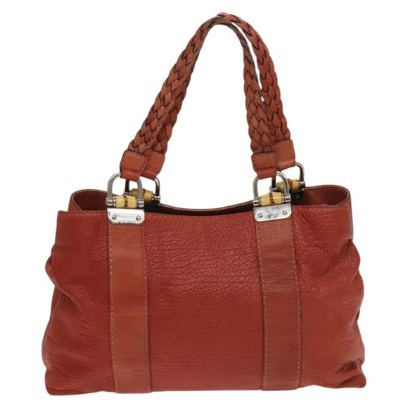 GUCCI Bamboo Tote Bag Leather Orange Gold 232947 Auth 129392