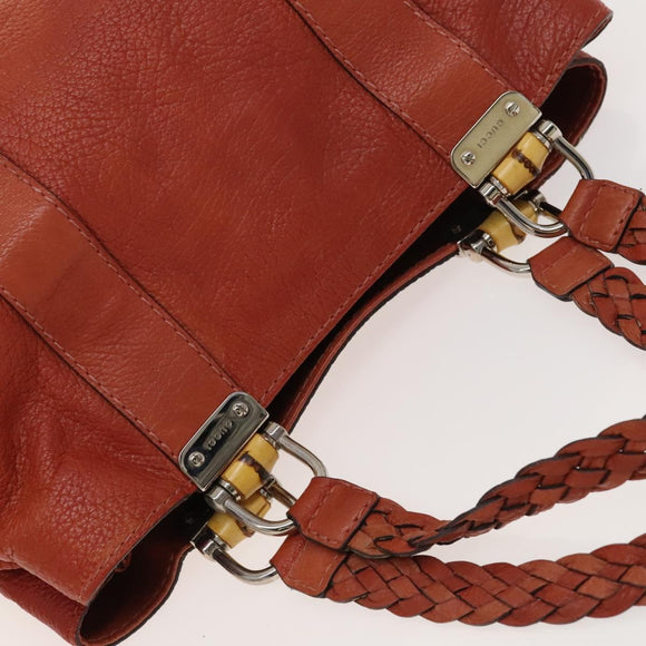 GUCCI Bamboo Tote Bag Leather Orange Gold 232947 Auth 129392