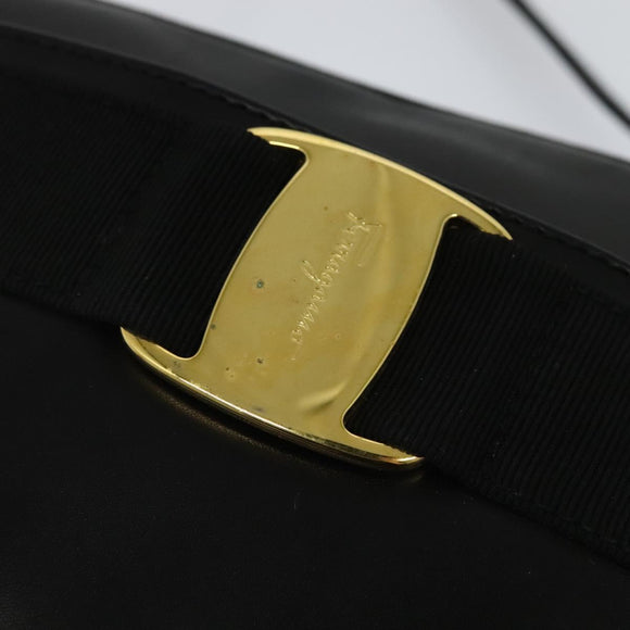 Salvatore Ferragamo Vala Shoulder Bag Leather Black Gold Auth 129395