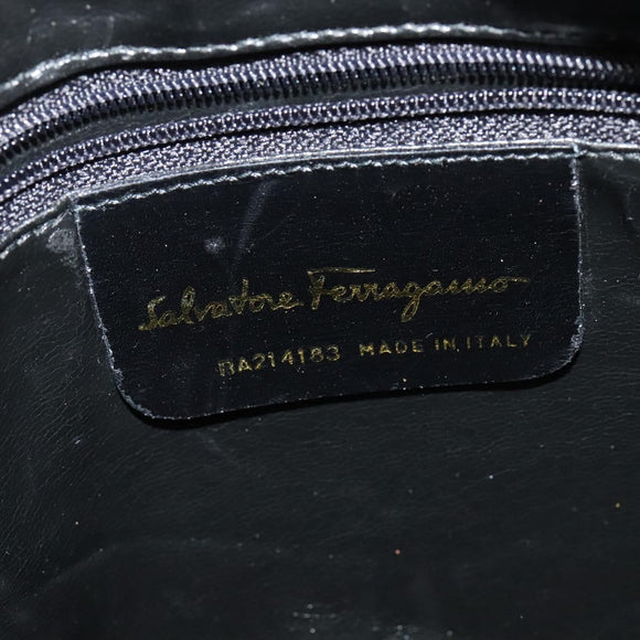 Salvatore Ferragamo Vala Shoulder Bag Leather Black Gold Auth 129395