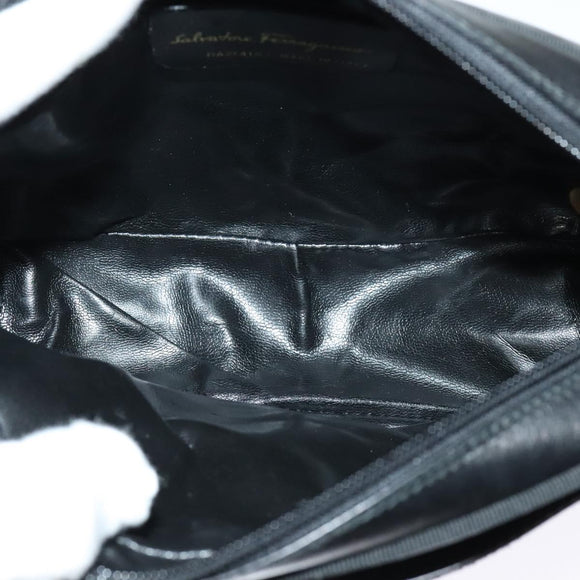 Salvatore Ferragamo Vala Shoulder Bag Leather Black Gold Auth 129395