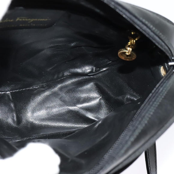 Salvatore Ferragamo Vala Shoulder Bag Leather Black Gold Auth 129395