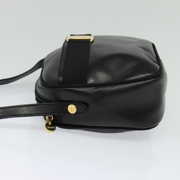 Salvatore Ferragamo Vala Shoulder Bag Leather Black Gold Auth 129395