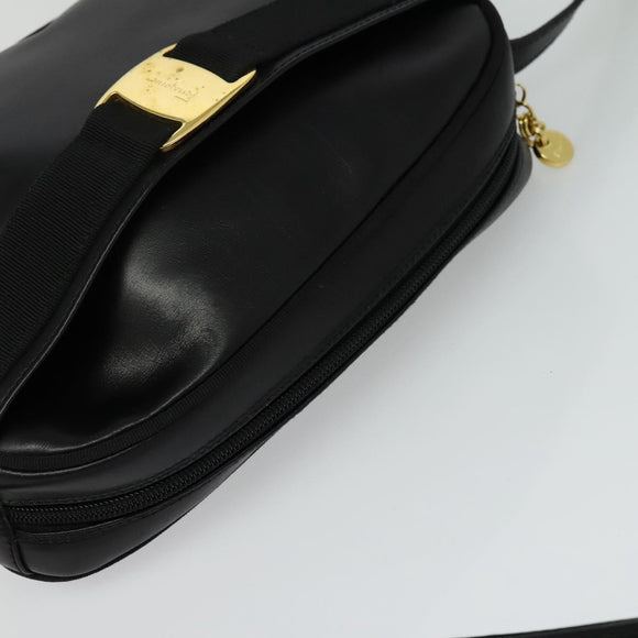 Salvatore Ferragamo Vala Shoulder Bag Leather Black Gold Auth 129395