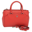 MCM Hand Bag Leather 2way Red Silver Auth 129397-1