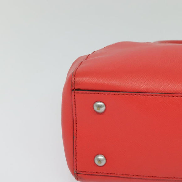 MCM Hand Bag Leather 2way Red Silver Auth 129397