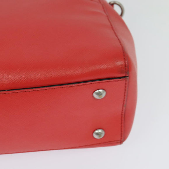 MCM Hand Bag Leather 2way Red Silver Auth 129397