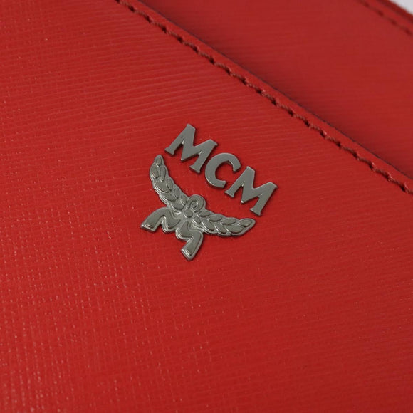 MCM Hand Bag Leather 2way Red Silver Auth 129397