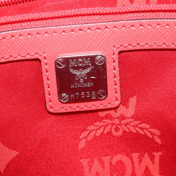MCM Hand Bag Leather 2way Red Silver Auth 129397