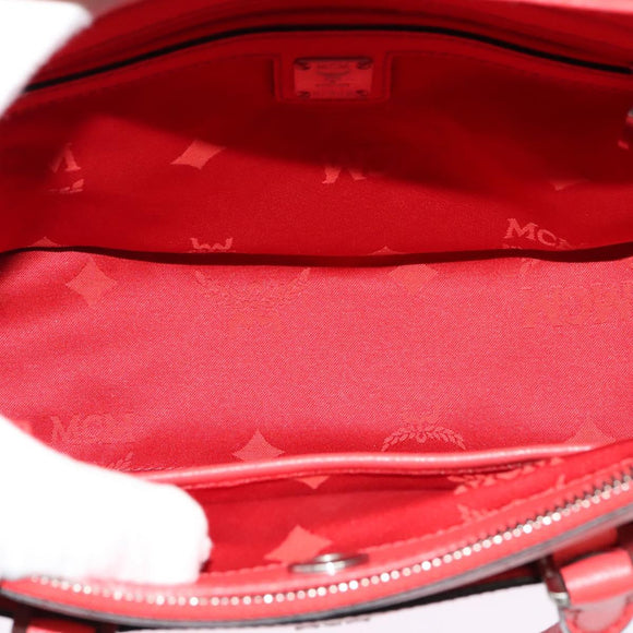 MCM Hand Bag Leather 2way Red Silver Auth 129397
