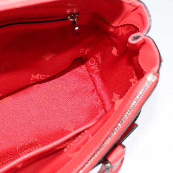 MCM Hand Bag Leather 2way Red Silver Auth 129397