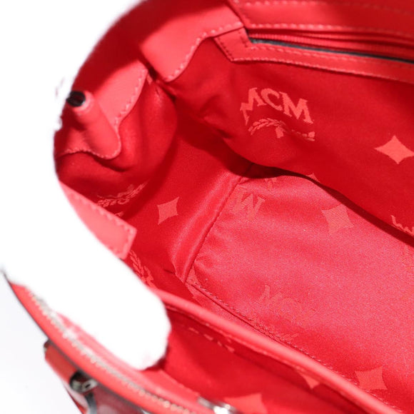 MCM Hand Bag Leather 2way Red Silver Auth 129397
