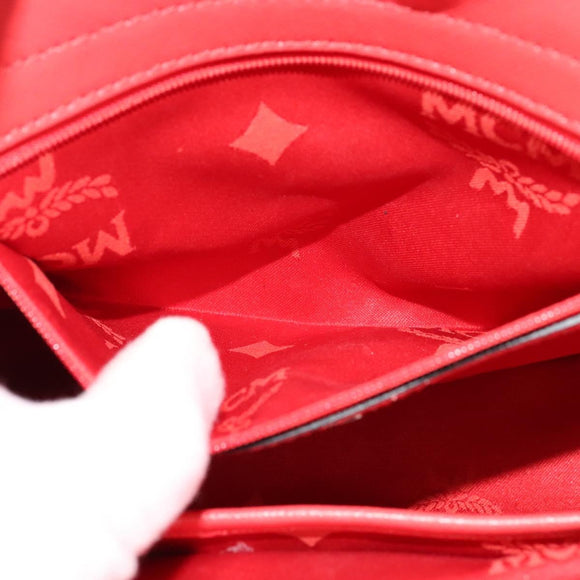 MCM Hand Bag Leather 2way Red Silver Auth 129397