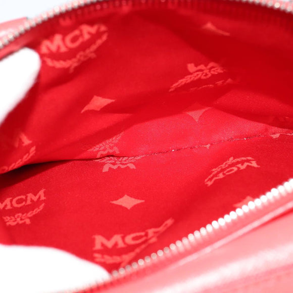 MCM Hand Bag Leather 2way Red Silver Auth 129397
