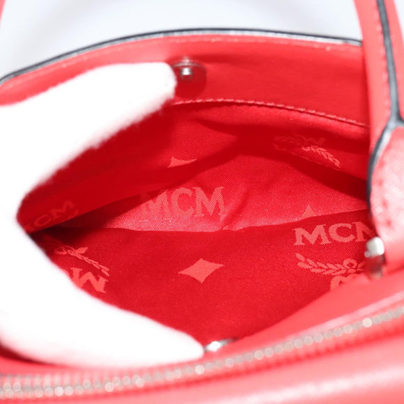 MCM Hand Bag Leather 2way Red Silver Auth 129397