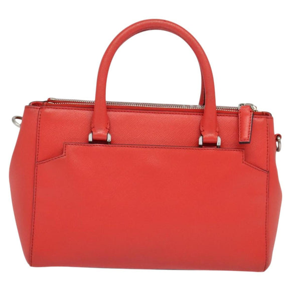 MCM Hand Bag Leather 2way Red Silver Auth 129397