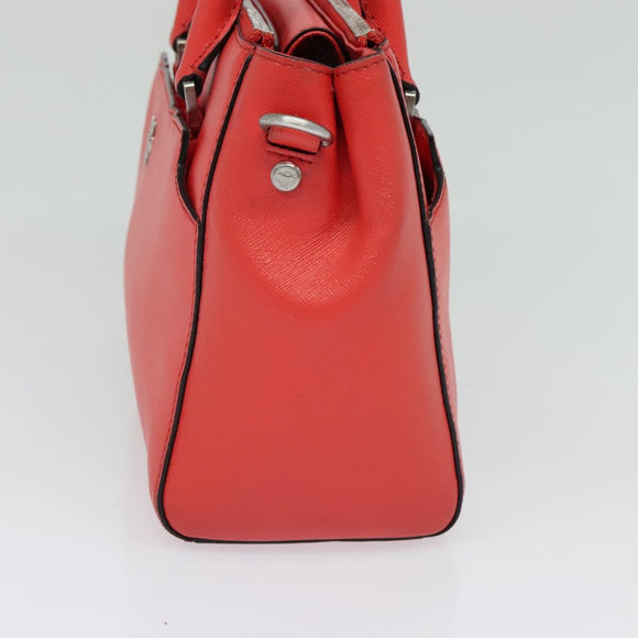 MCM Hand Bag Leather 2way Red Silver Auth 129397