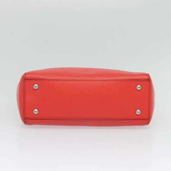 MCM Hand Bag Leather 2way Red Silver Auth 129397