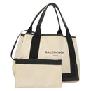BALENCIAGA Navy Cabas S Hand Bag Canvas Black White 339933 Auth 129400-1