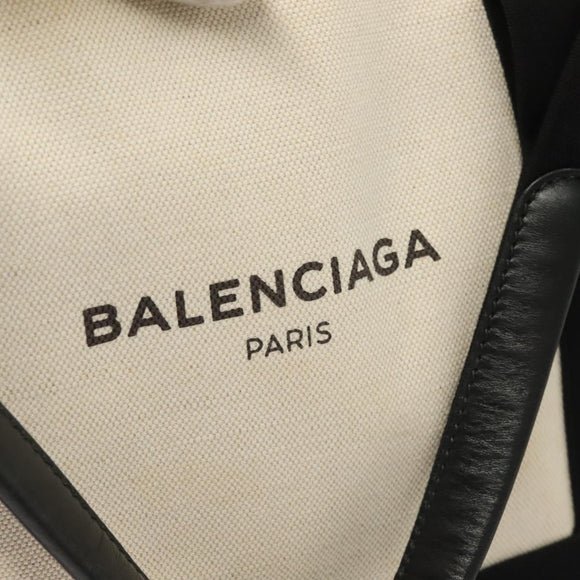 BALENCIAGA Navy Cabas S Hand Bag Canvas Black White 339933 Auth 129400