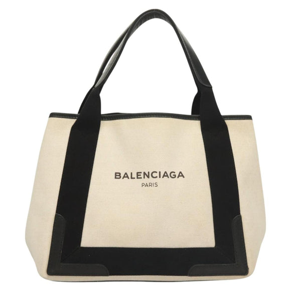 BALENCIAGA Navy Cabas S Hand Bag Canvas Black White 339933 Auth 129400