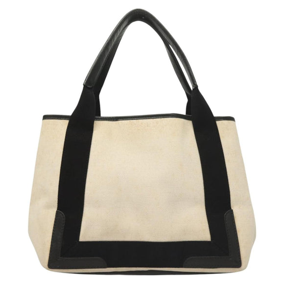 BALENCIAGA Navy Cabas S Hand Bag Canvas Black White 339933 Auth 129400