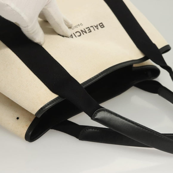 BALENCIAGA Navy Cabas S Hand Bag Canvas Black White 339933 Auth 129400