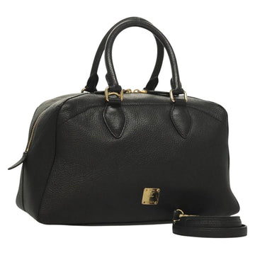 MCM Studs Hand Bag Leather 2way Black Gold Auth 129401