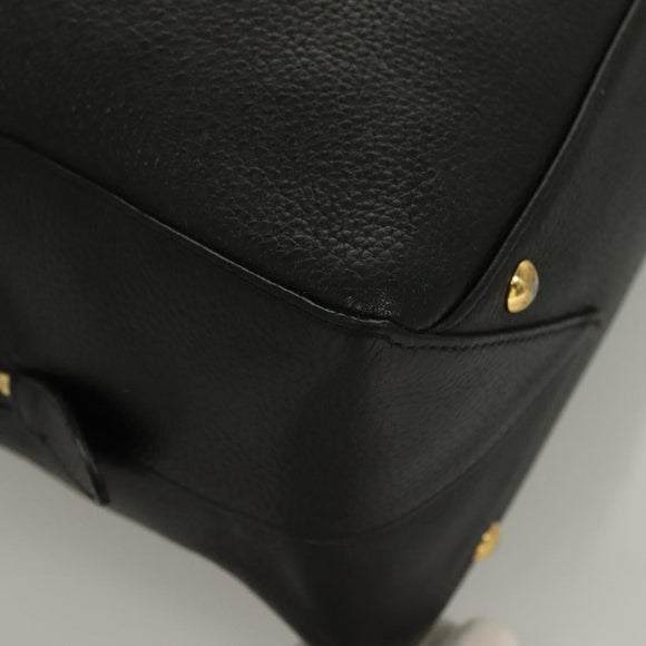 MCM Studs Hand Bag Leather 2way Black Gold Auth 129401