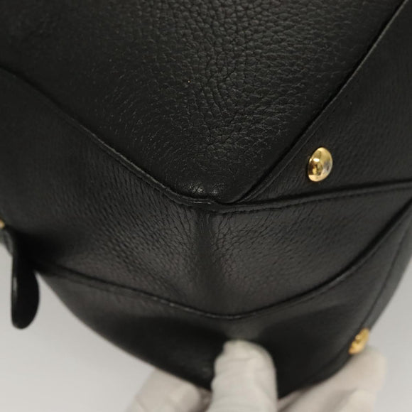 MCM Studs Hand Bag Leather 2way Black Gold Auth 129401