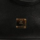 MCM Studs Hand Bag Leather 2way Black Gold Auth 129401-14