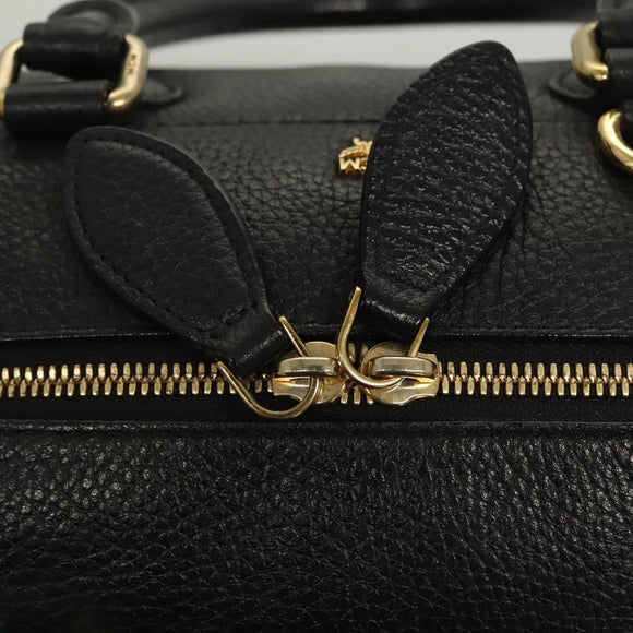 MCM Studs Hand Bag Leather 2way Black Gold Auth 129401