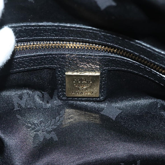 MCM Studs Hand Bag Leather 2way Black Gold Auth 129401