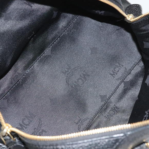 MCM Studs Hand Bag Leather 2way Black Gold Auth 129401