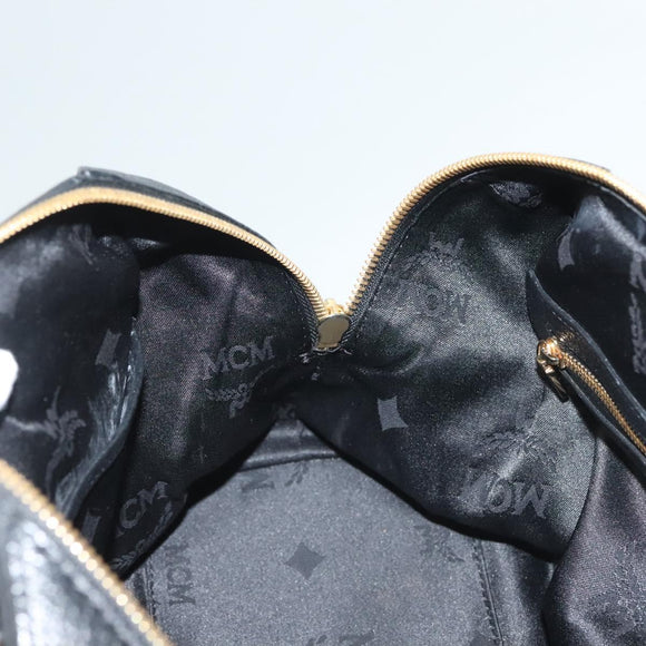 MCM Studs Hand Bag Leather 2way Black Gold Auth 129401