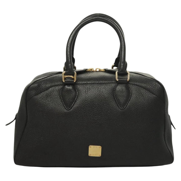 MCM Studs Hand Bag Leather 2way Black Gold Auth 129401