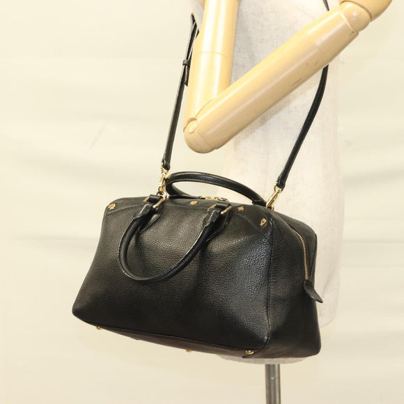 MCM Studs Hand Bag Leather 2way Black Gold Auth 129401