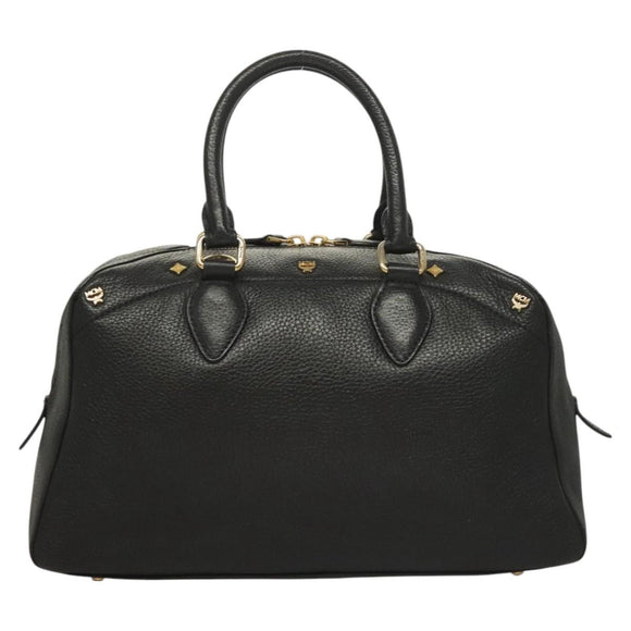 MCM Studs Hand Bag Leather 2way Black Gold Auth 129401